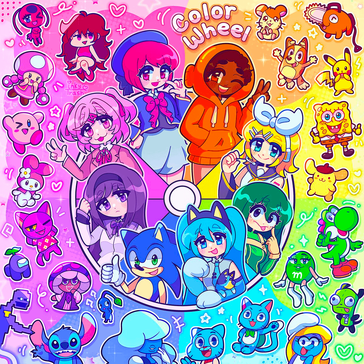 AND ITS FINALLY DONE!! Knucles, Kenny, Pikachu, Jumbo josh, Hatsune Miku,  Huggy Wuggy, Purple guy and Kirby in one place!!, Color Wheel Character  Challenge