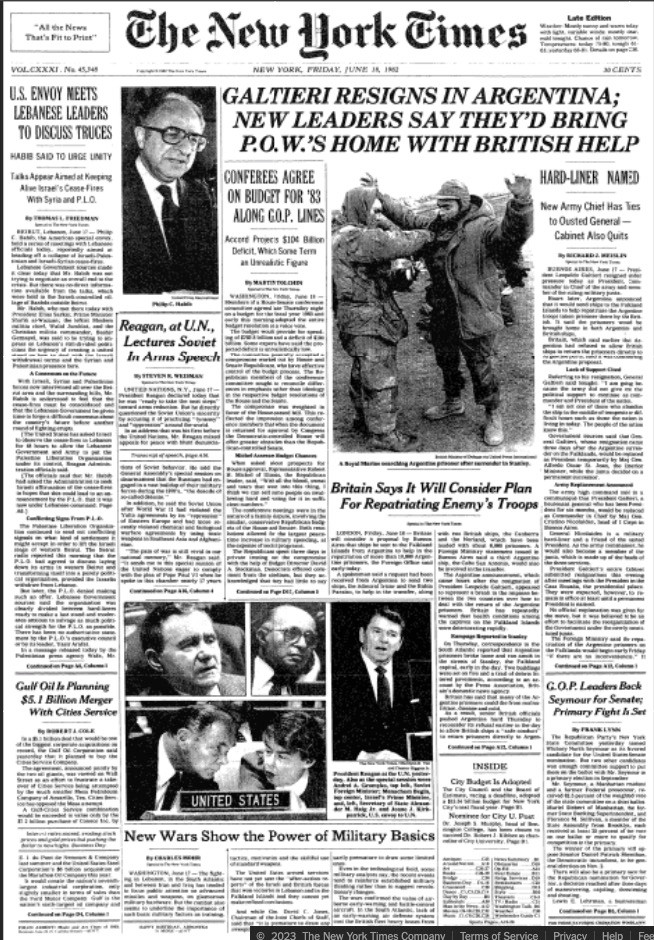 June 18th, 1982: Events of the Falklands War | GMan (Ґленн) ☘️🇬🇧🇺🇦🇺🇸🇵🇱🇮🇱🍊🌻